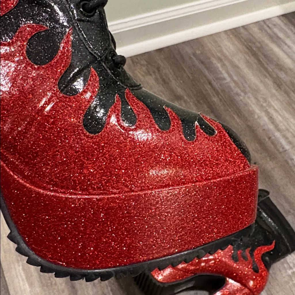 High Heel Platform Glitter Flames Lace Up Ankle Boots size 6 Black - Image 8