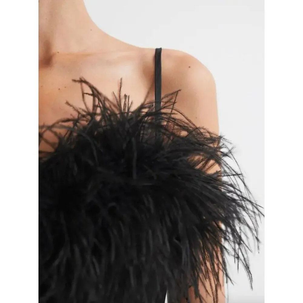 Sleeper Feather Mini Slip Dress Black Womens Size Medium - Image 2