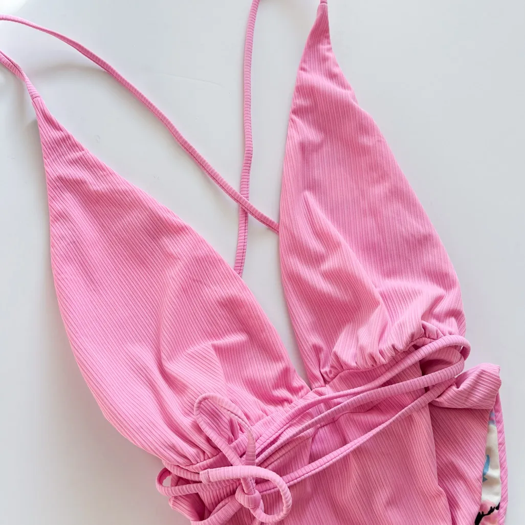 Maaji Pink Aurora Plunge Tie Swimsuit Medium - Image 4