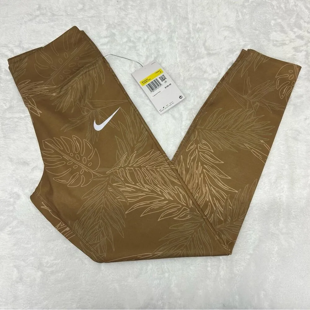 Nike One Luxe Leggings Mid-Rise 7/8 Pants Tropical Gold Tan Dark Driftwood Small - Image 2