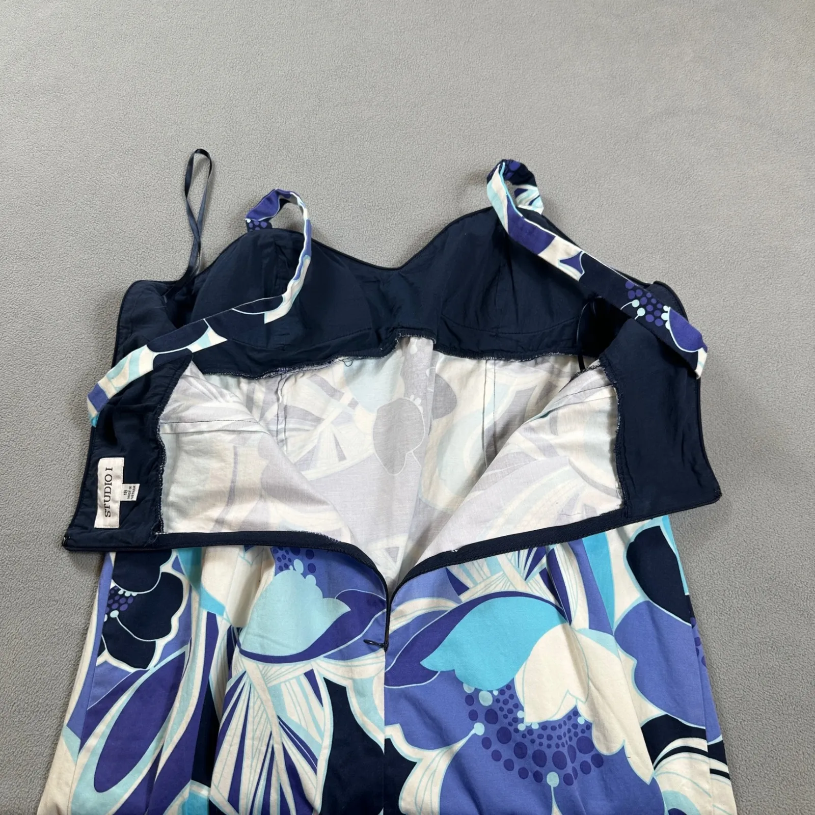Studio I Dress Womens 18 Floral Print Sleeveless Blue Print Summer Back Zip - Image 7
