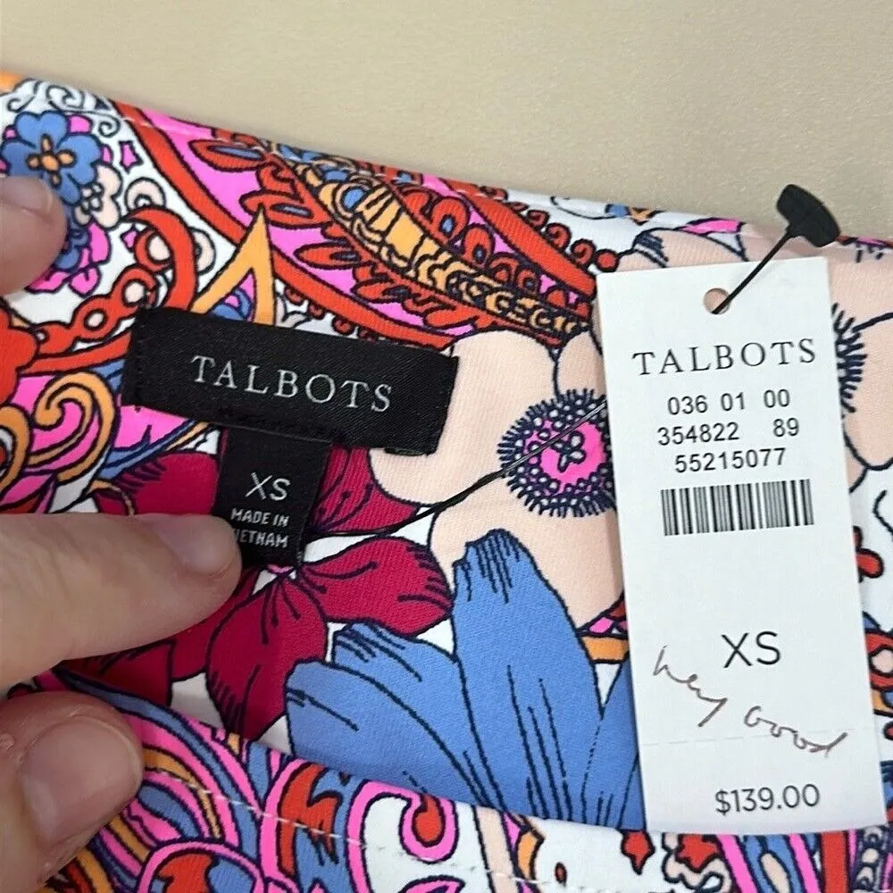 Talbots Womens Dress XS Island Paisley Wrap Spandex Short Sleeve‎ Scoop Summer - Image 2