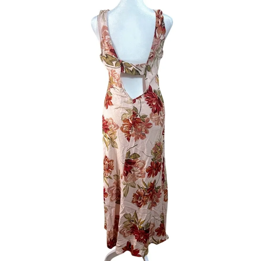 Anthropologie Paper Heart Pink Floral Sleeveless Linen Midi Dress Size Small NWT - Image 5