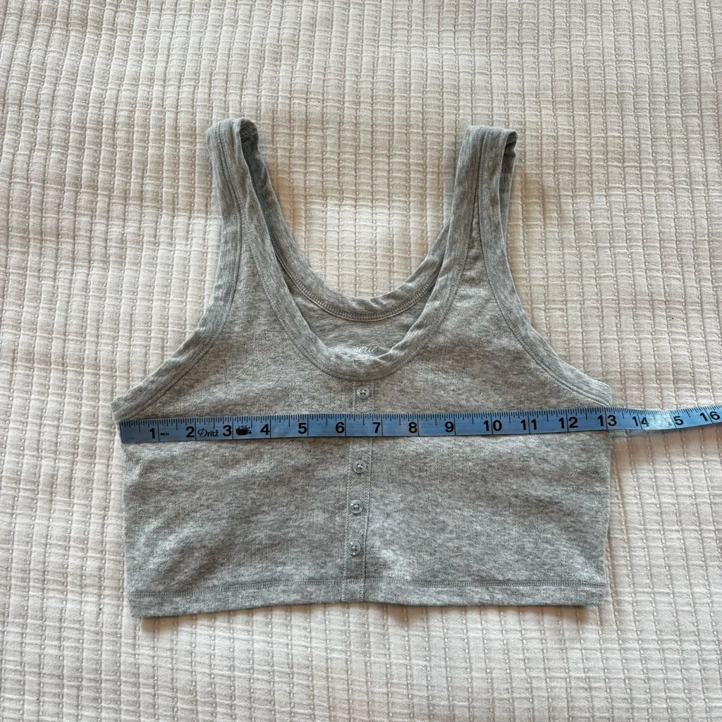 Aerie Pointelle Gray Longline Henley Button Tank Top Built in Bra Size Small - Image 9