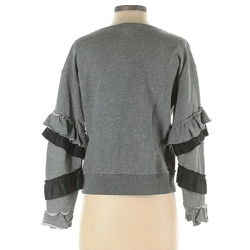 J. Crew | Chic Charcoal Grey Ruffle Sleeves Boho Vibes Crew Neck Sweater Size XS - Image 2