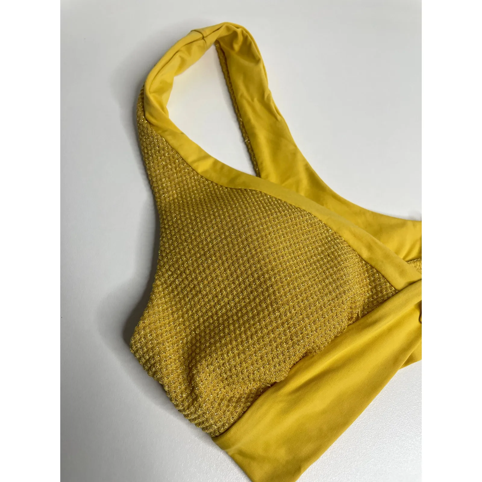 NEW Becca Womens Bikini Top Size Small Yellow Golden Sparkle - Image 3