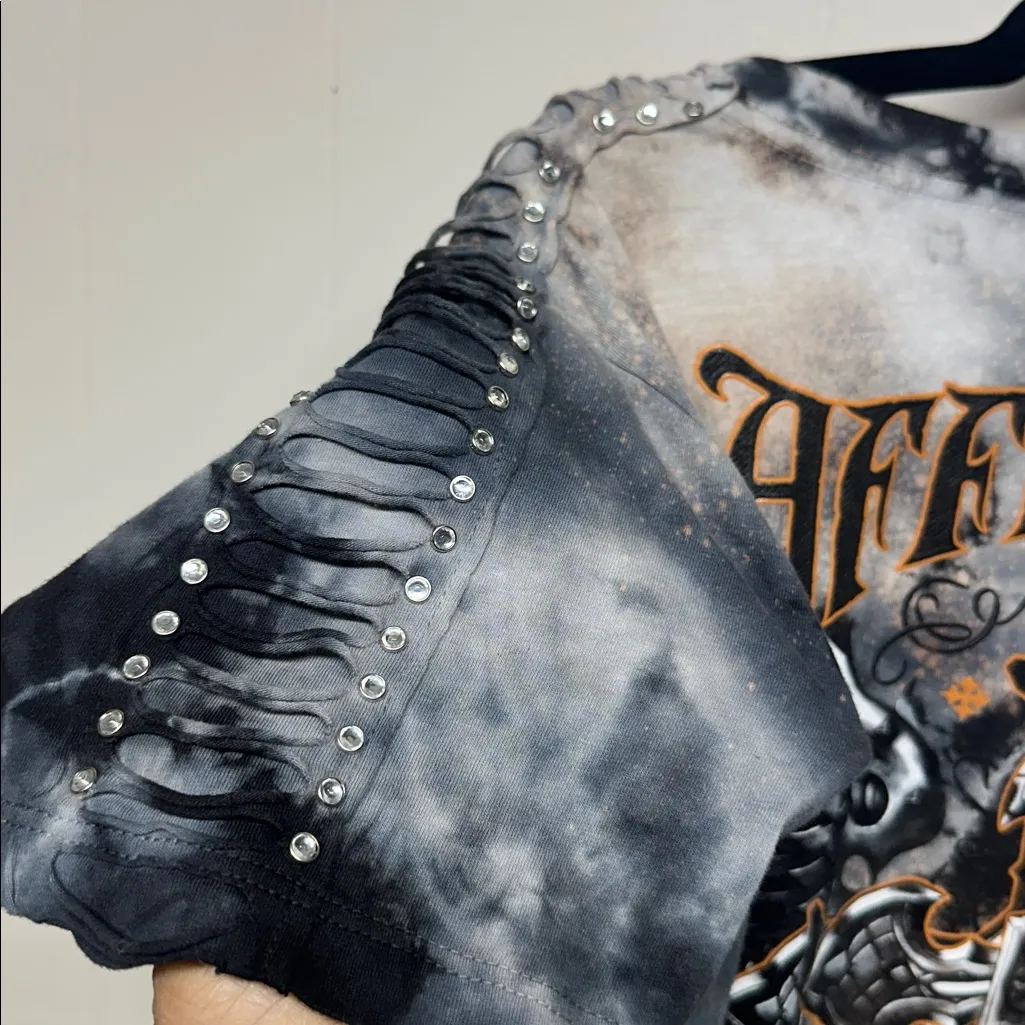 Affliction V-Neck Thrashed Tie-Dye Tee with Cross Graphic - Image 4