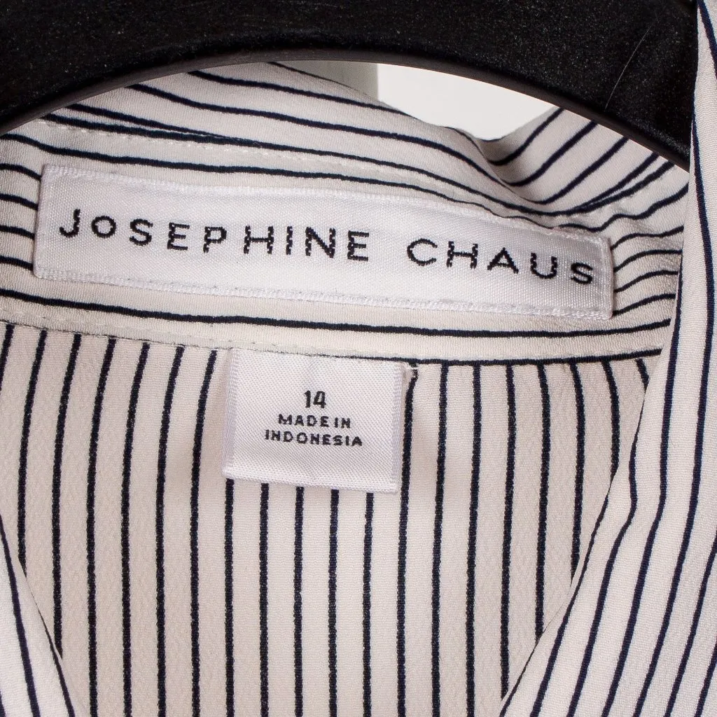 Josephine Chaus Blouse 14 Button Up Vertical Striped Black White Shirt Career - Image 6