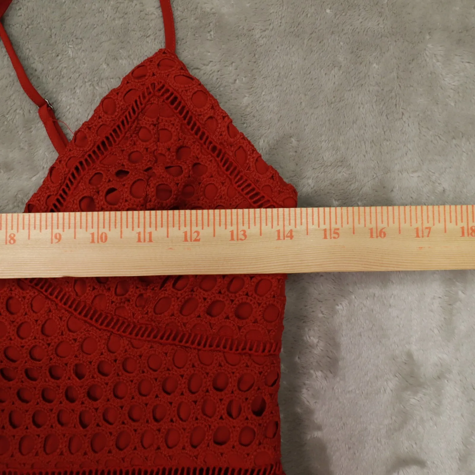 Abercrombie & Fitch Red Burgundy Crochet Knit Cross Back Mini Dress size Small - Image 5