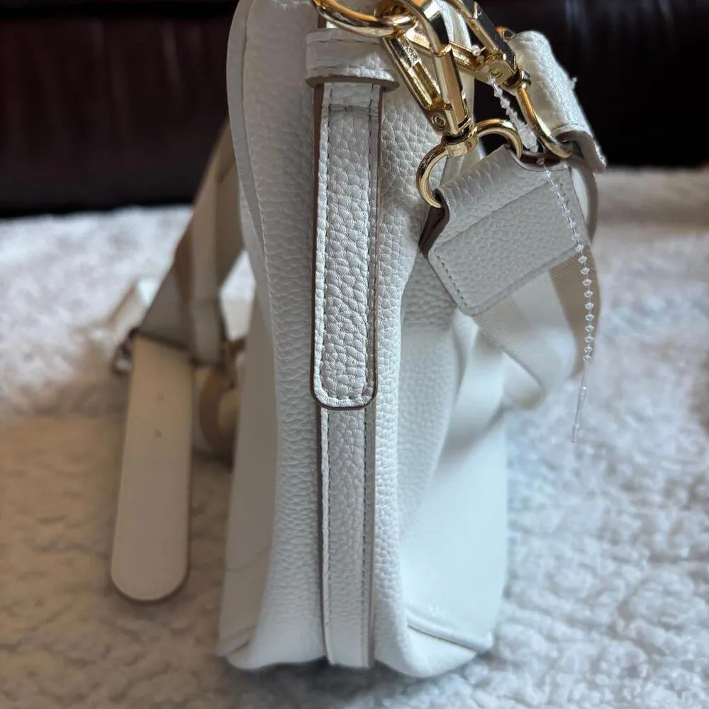 White Pebble Leather Like Crossbody Bag - Image 6