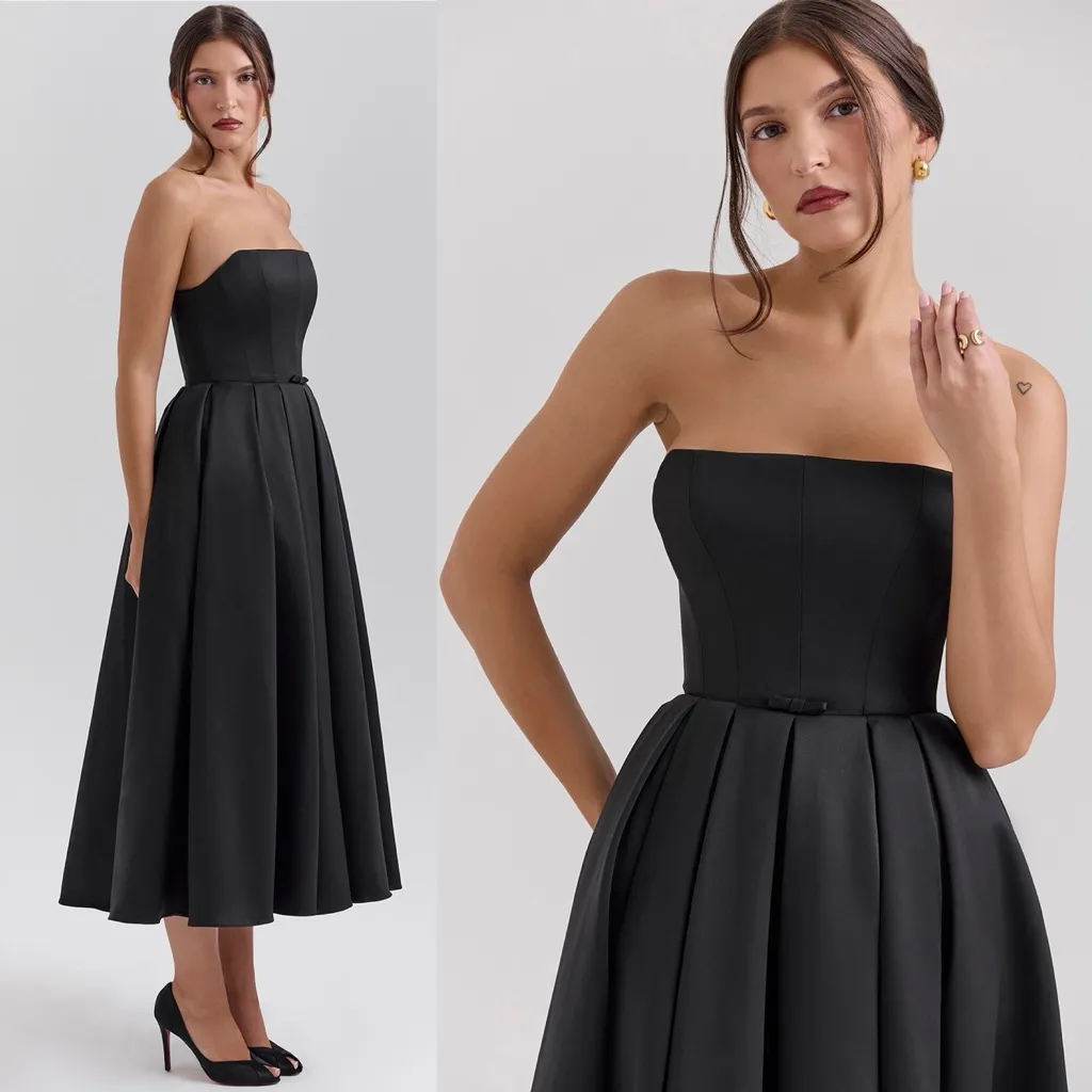 House of cb contessa Black Strapless Satin Corset Midi Dress NWOT Size S - Image 3