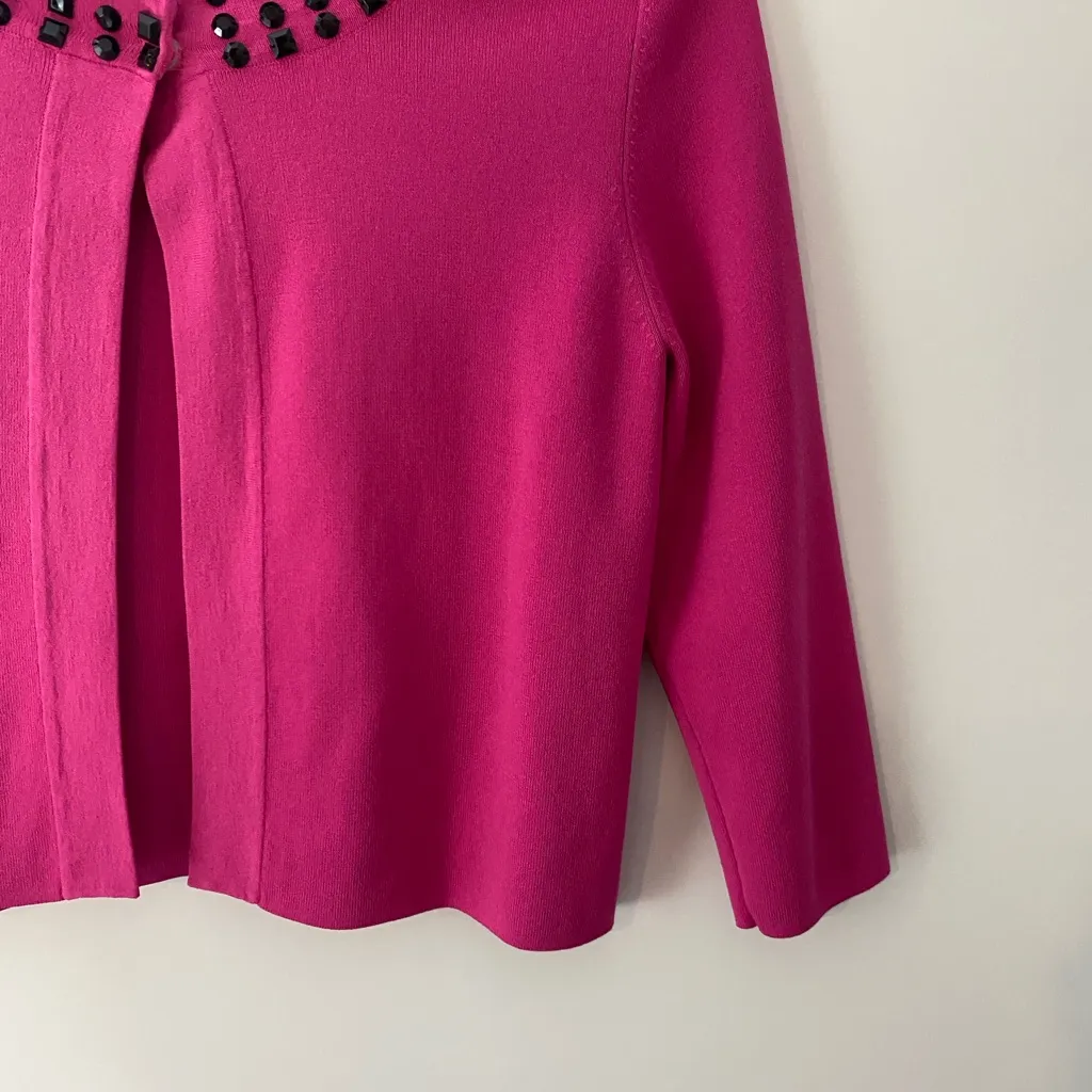 Pink Beaded Embellished Cardigan Sweater Womens Large Open Front Dressy Office - Image 5