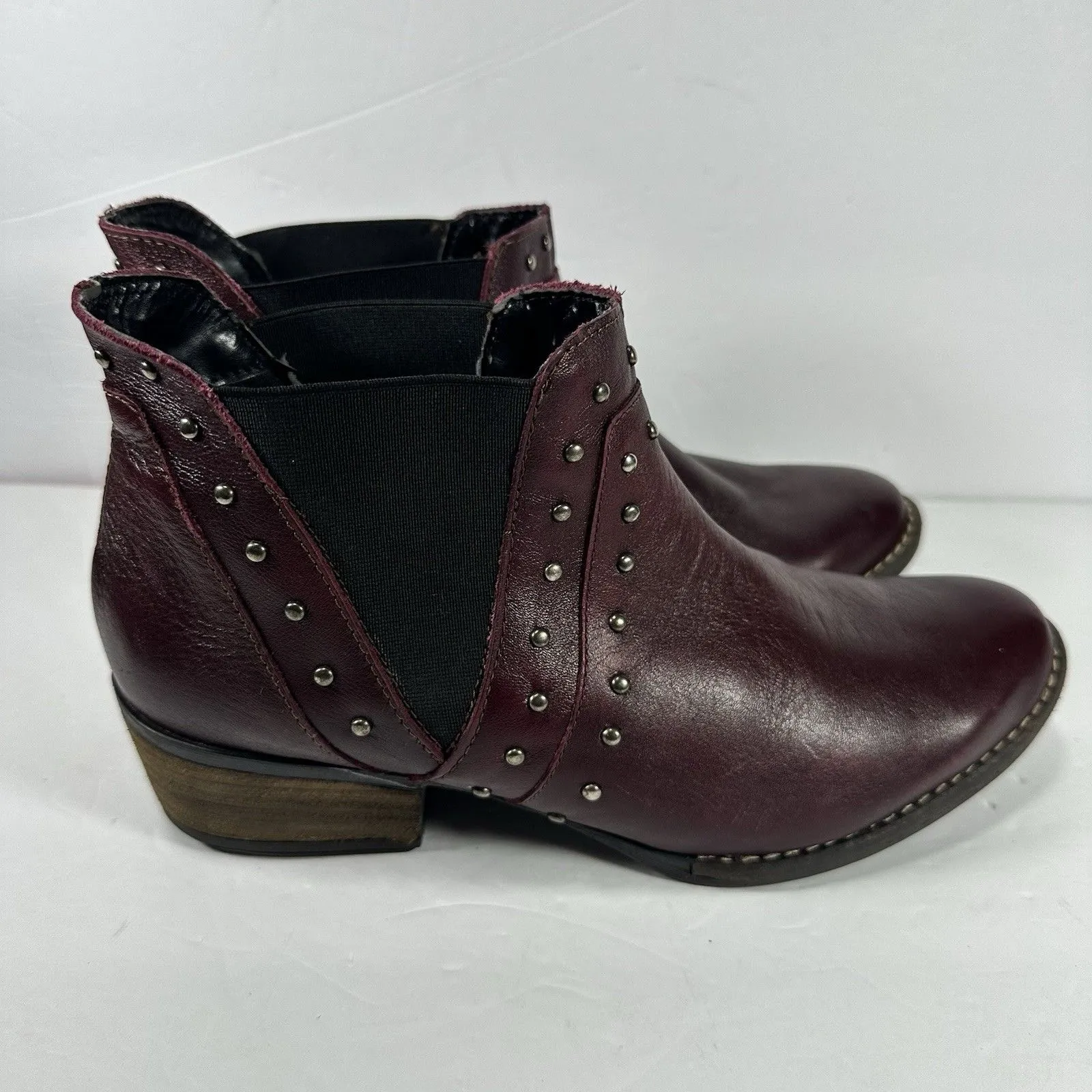 Mas Artisan Burgundy Leather Studded Ankle Boots | Made in Mexico Size 6.5 - Image 2