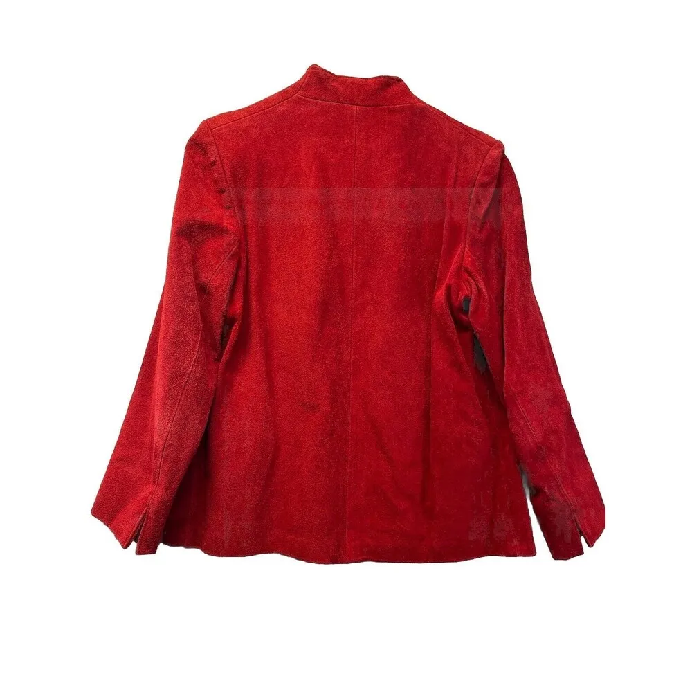 Vintage Carla New York Genuine Red Leather Suede Jacket Blazer Women's Size 10 - Image 4