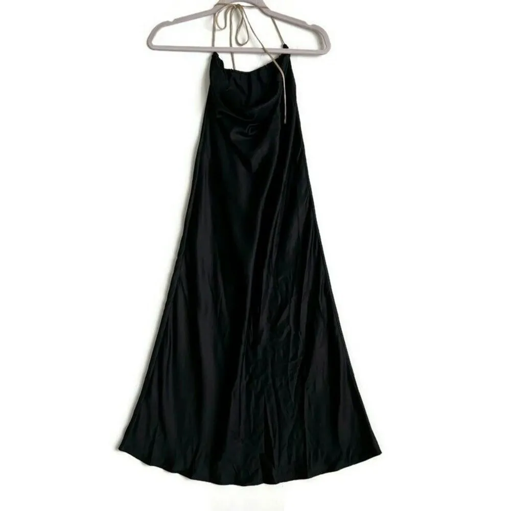 Weekend Stories halter SILK SATIN dress Midi Black XXSMALL cowl back $278 NEW Size XXS - Image 4