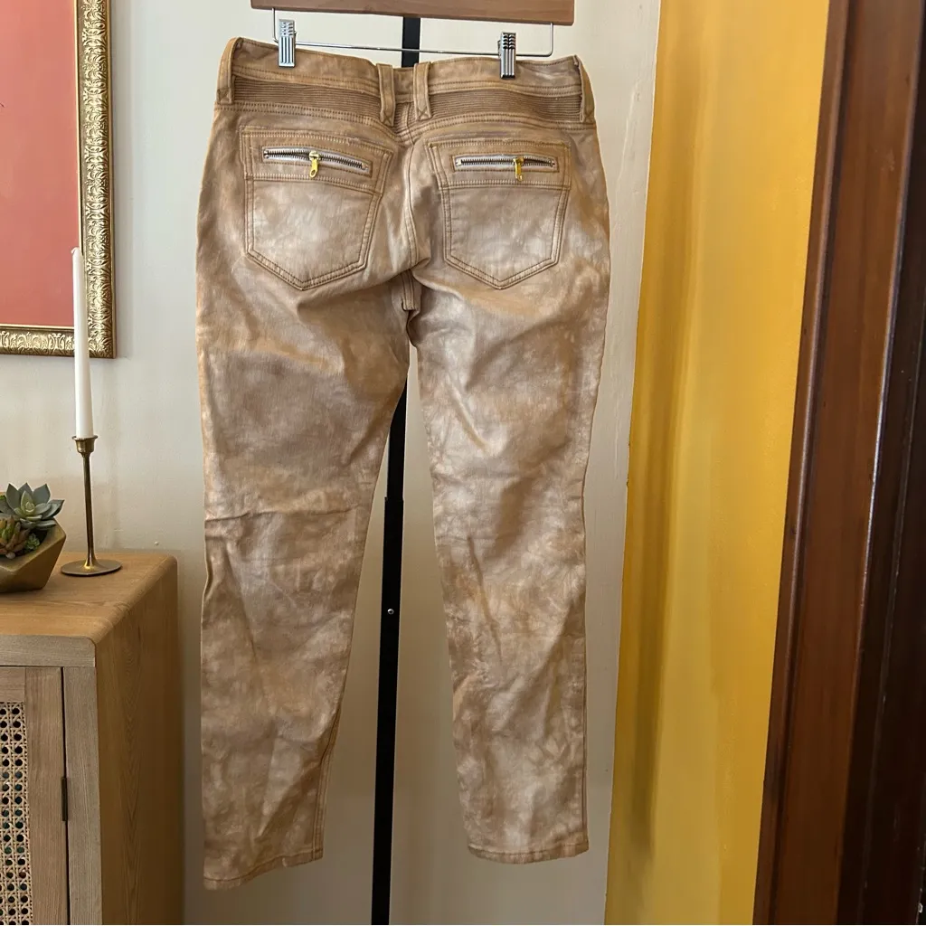 Rock Revival Moto Cladelle Skinny Jeans Stretch Distressed Tan Size 30 (US 10) - Image 4