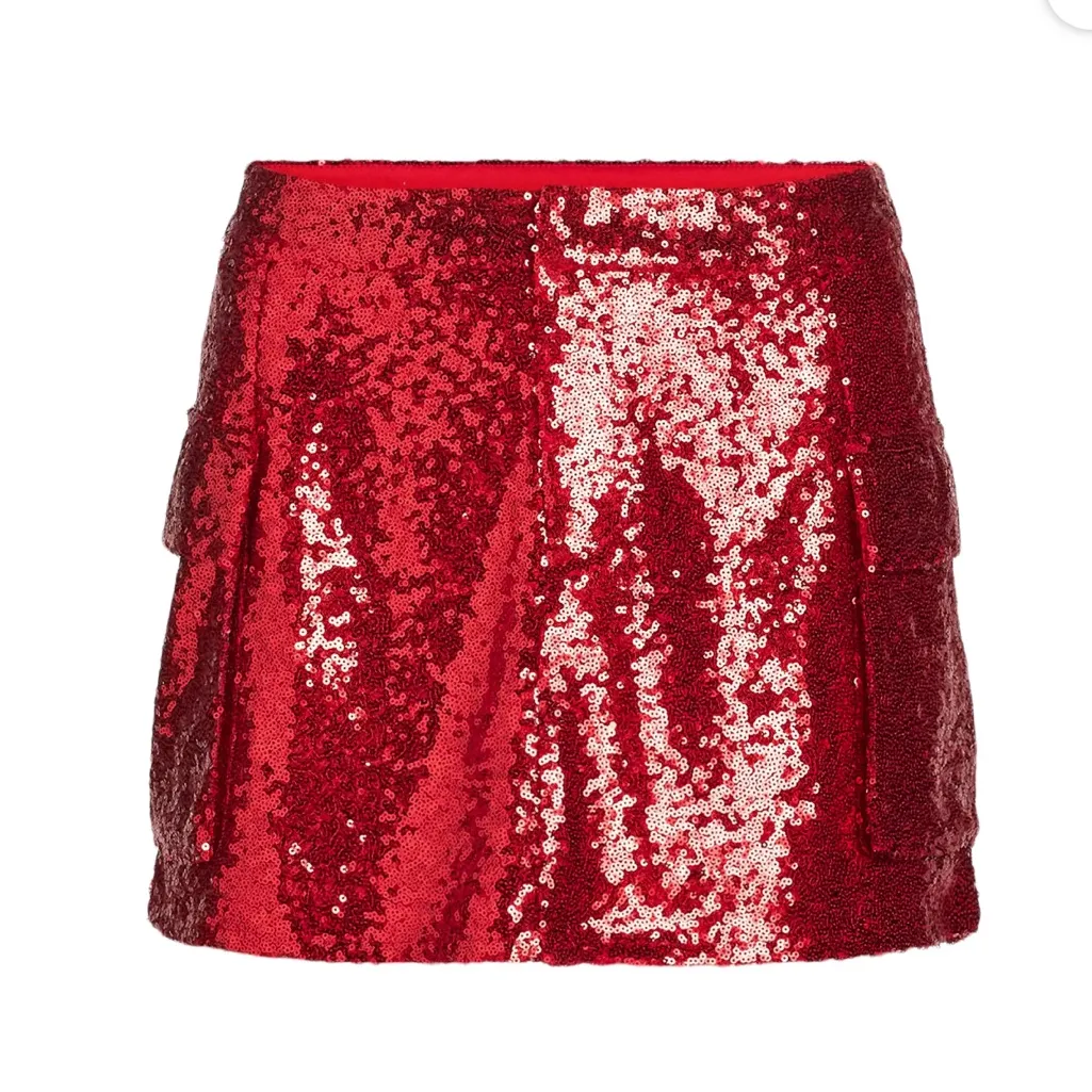 Steve Madden NYC Red Sequin Cargo Mini Skirt Pockets NWT Size XS 0 - Image 2