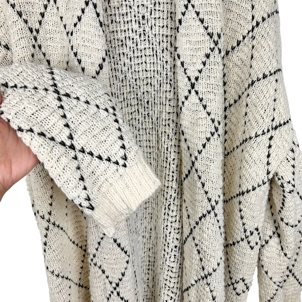 Eileen Fisher Diamond Kimono Cardigan L/XL Soft White and Black Organic Cotton - Image 4