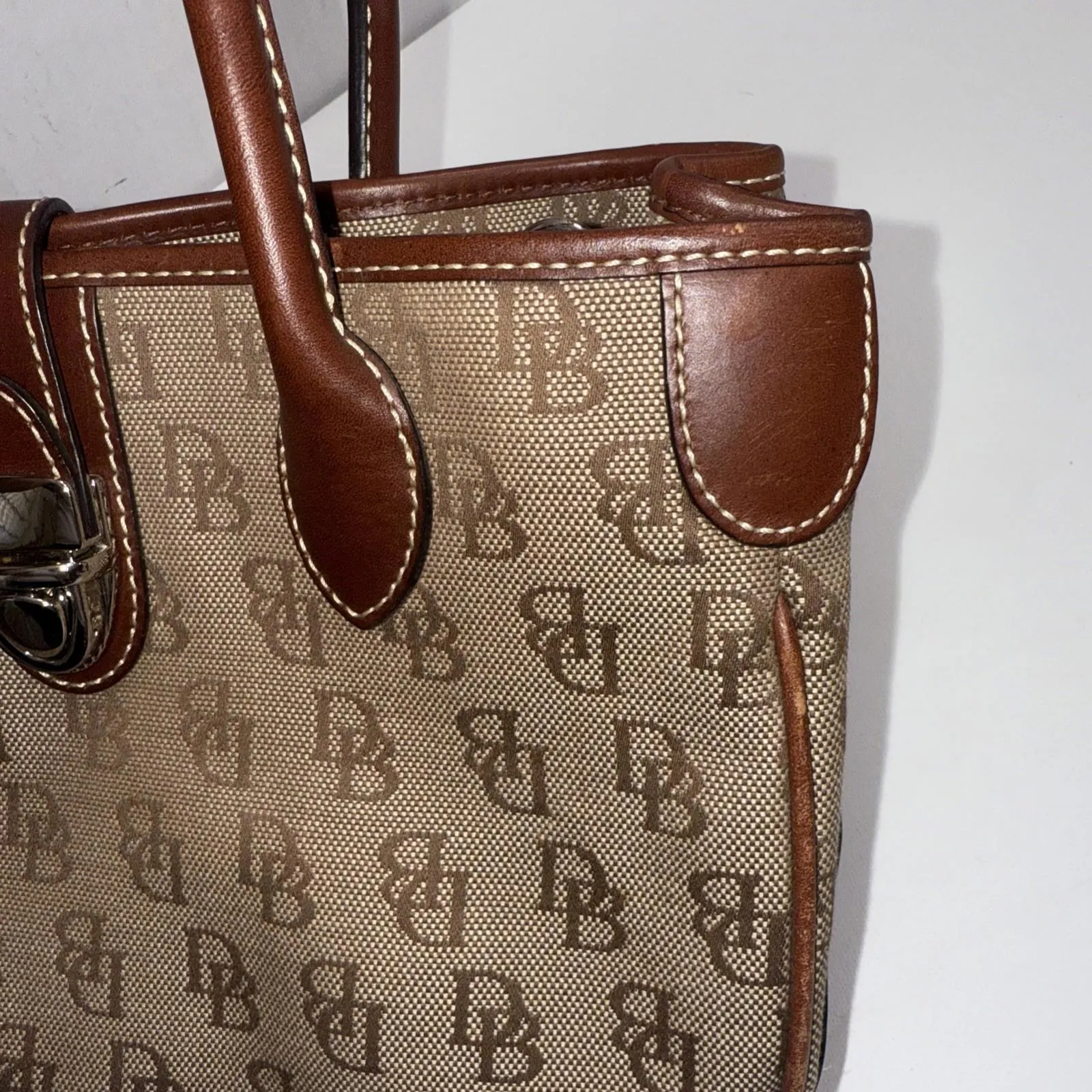 Vintage Dooney & Bourke Y2K Old Money Classic Leather Canvas Satchel Bag Purse - Image 8