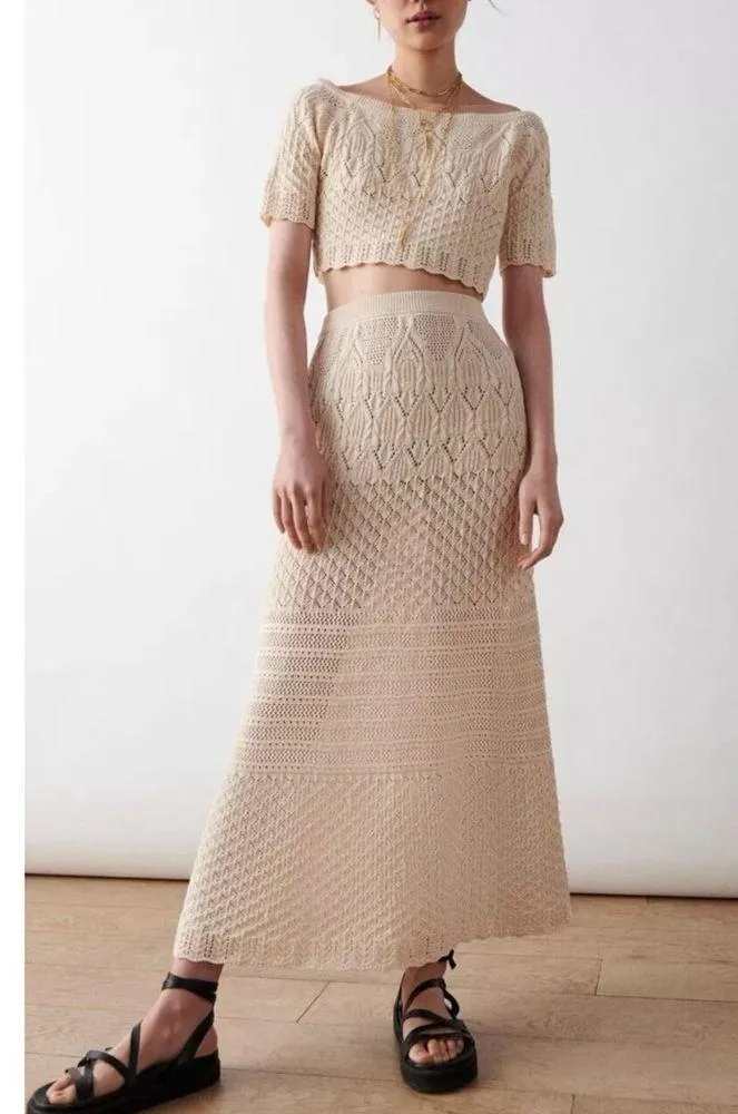 Ba&sh Paris 100% cotton Jensen Cropped knit Sweater in cream NEW - Image 3