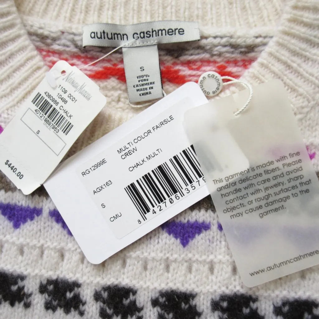 NWT Autumn Cashmere Fair Isle Crewneck Sweater in Chalk Pointelle Pullover S - Image 4