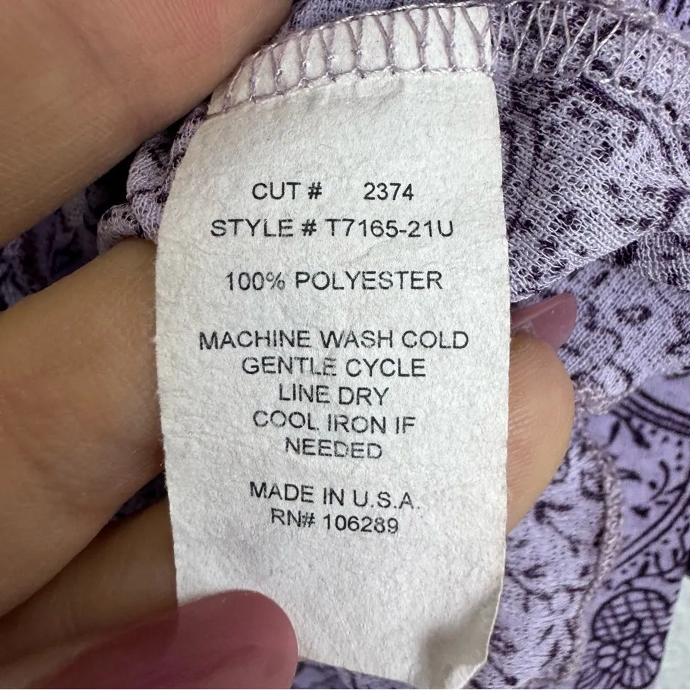 Trixxi Y2K  Mesh Flare Sleeve Top Large Paisley Tie-Back Fairy Grunge Purple - Image 7