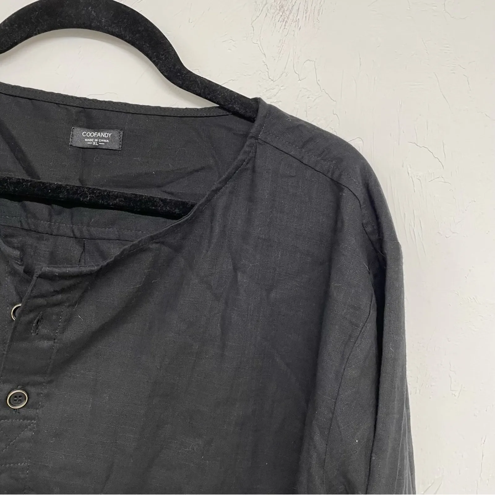 Coof Andy Black Cotton Button Down No Collar Shirt Womens XL Lagenlook Quiet Lux - Image 4