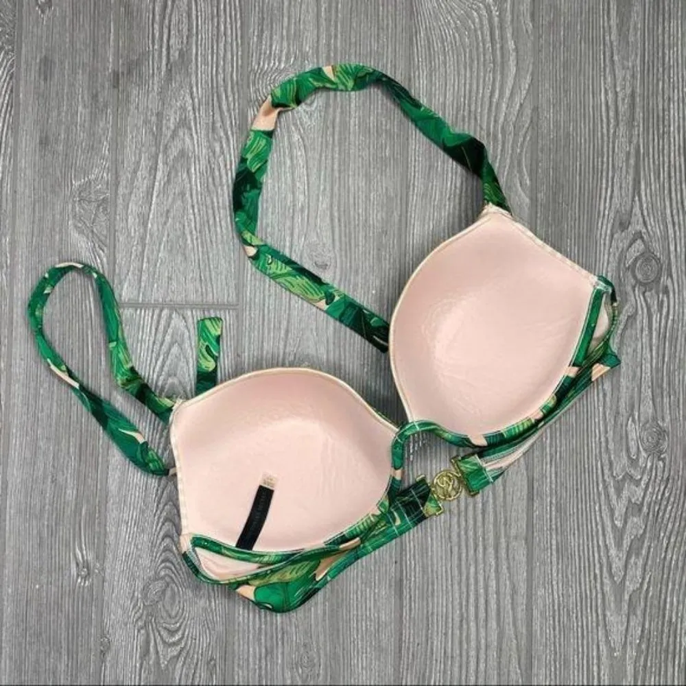 Victoria's Secret palm leaf bikini top pink green bathing suit swimwear swimsuit - Image 3