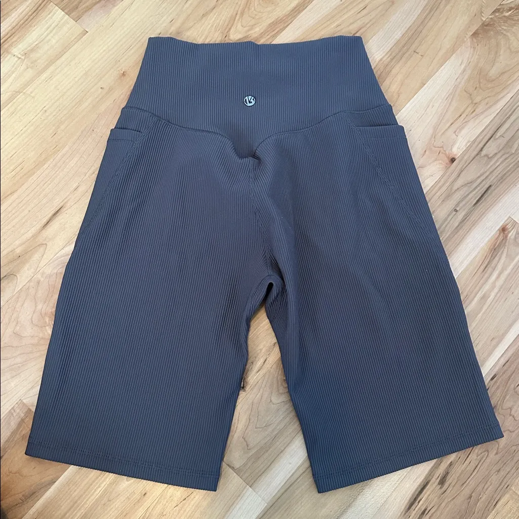 BuffBunny Collection Ribbed Biker Shorts Grey Medium Gray - Image 2