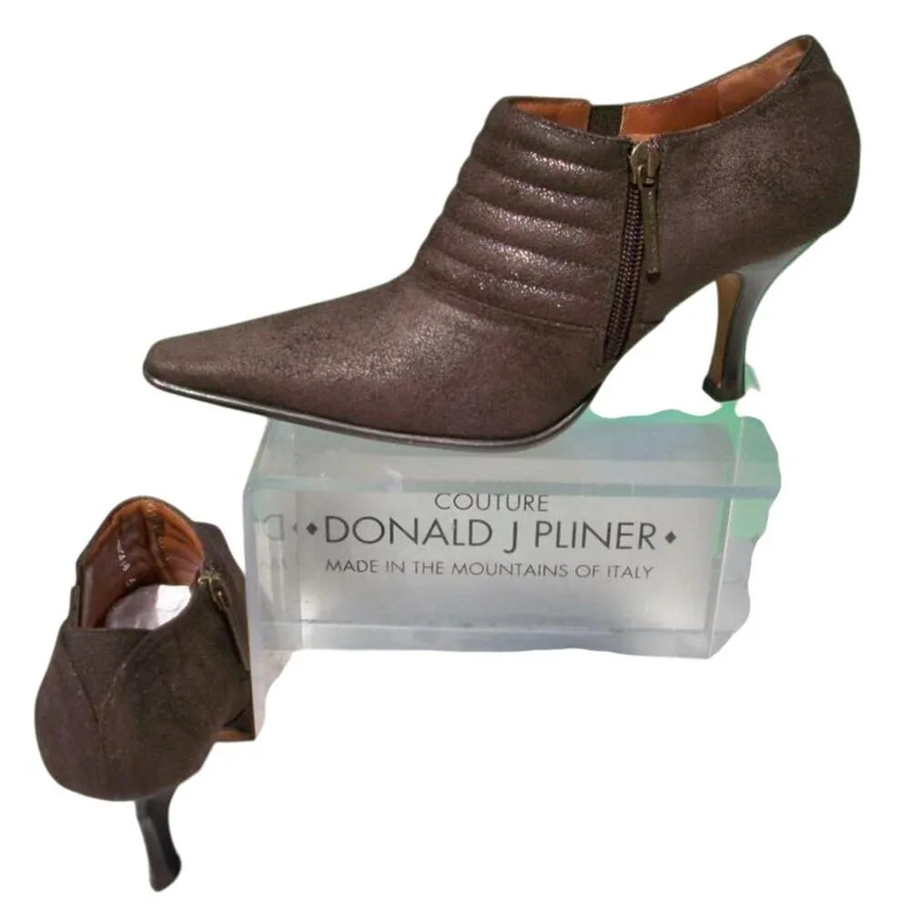 Donald Pliner Metallic Expresso Suede Leather Shoe Pump Bootie Elastic $295 NWT Brown Size 5.5 - Image 4