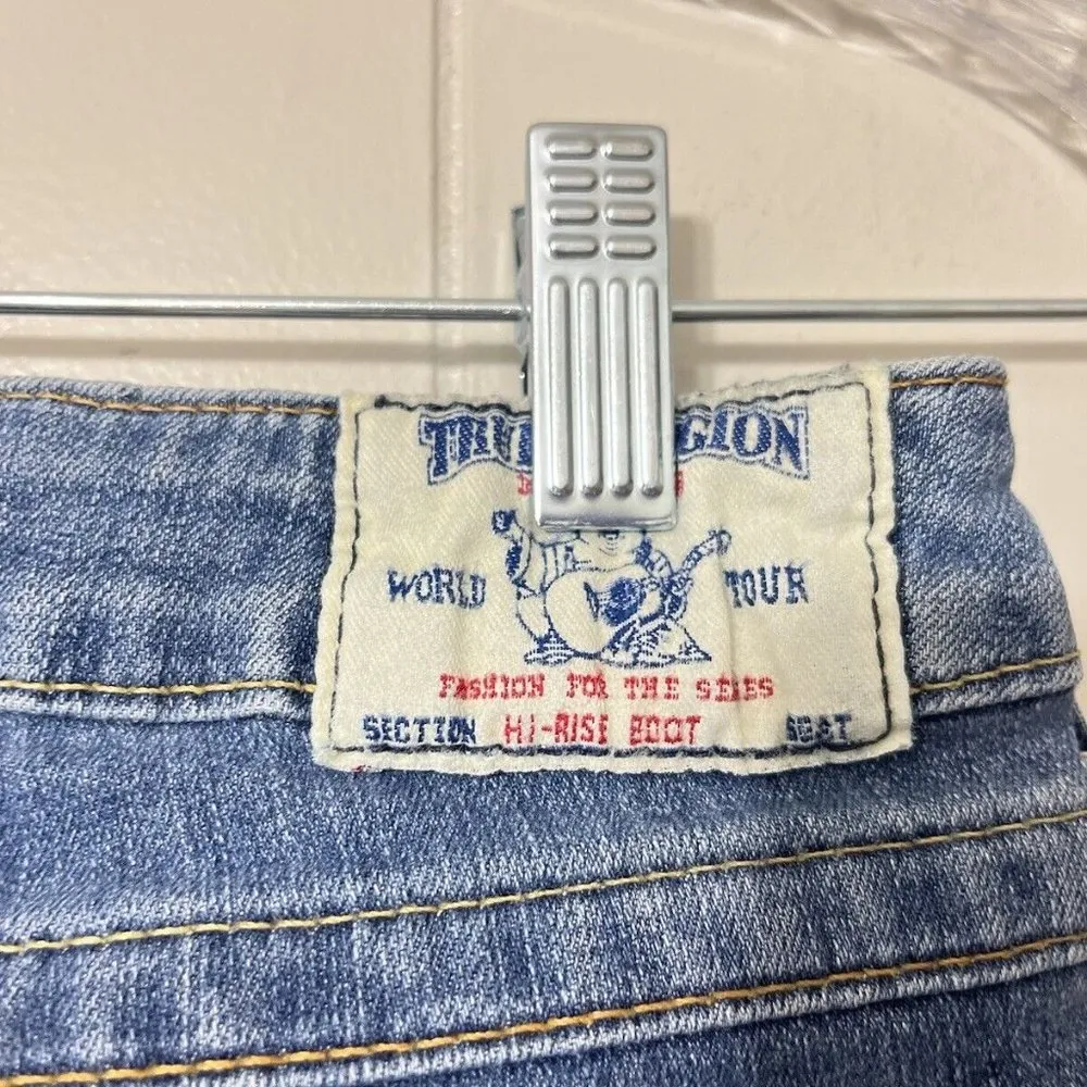 True Religion Hi Rise Boot Cut Bling Flap Rhinestones Crystals Pockets Jeans 25 - Image 10