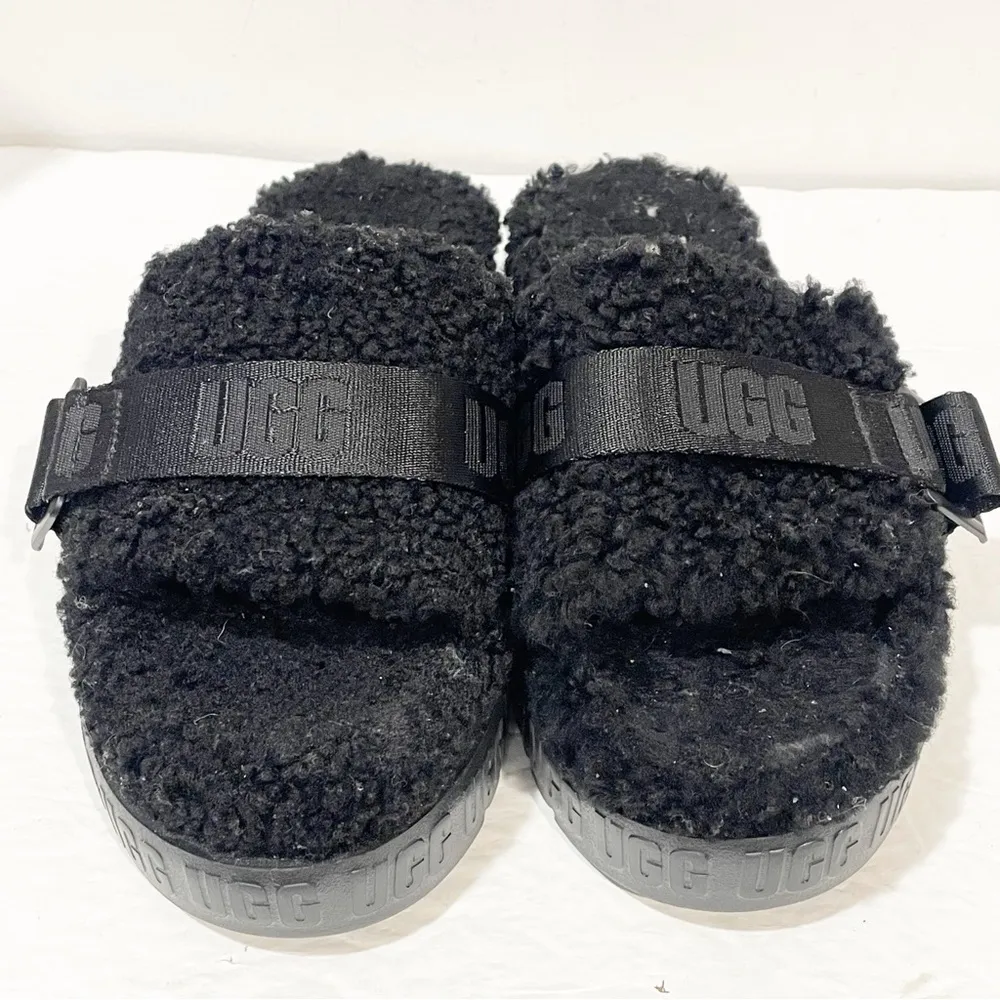 Ugg Size 6 Fluffita Shearling Platform Slide Slippers Sandals in Black - Image 2