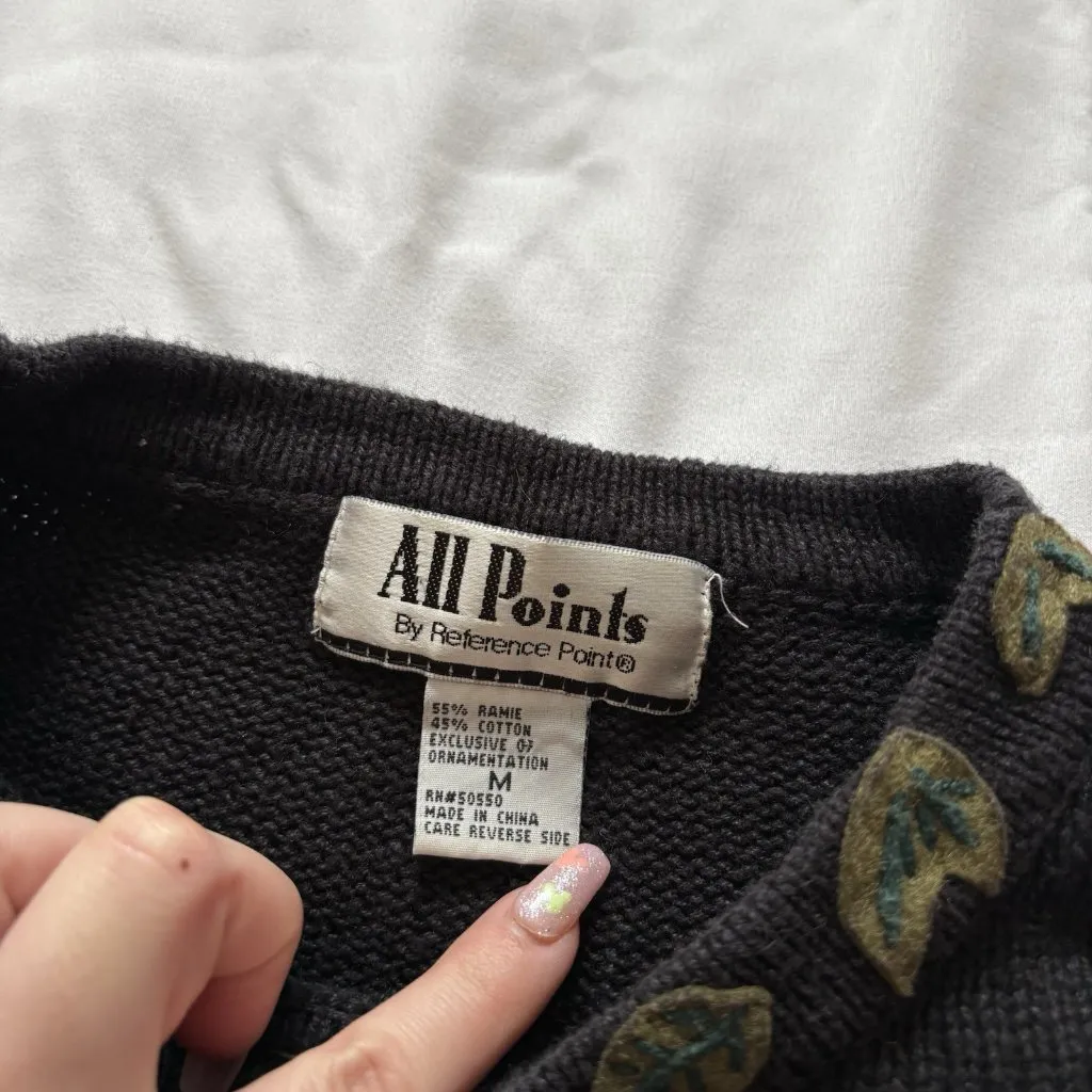 Vintage 90s Y2K Fall Autumn Sweater Womens Size Medium Pumpkin Harvest Teacher Black - Image 3