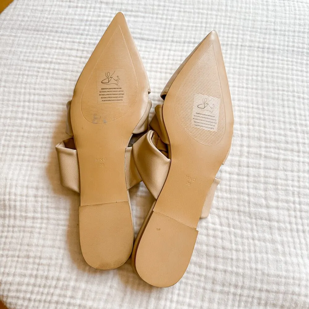 Mango MNG Leather Knotted Pointed Toe Flats Mules NEW 7.5 - Image 5