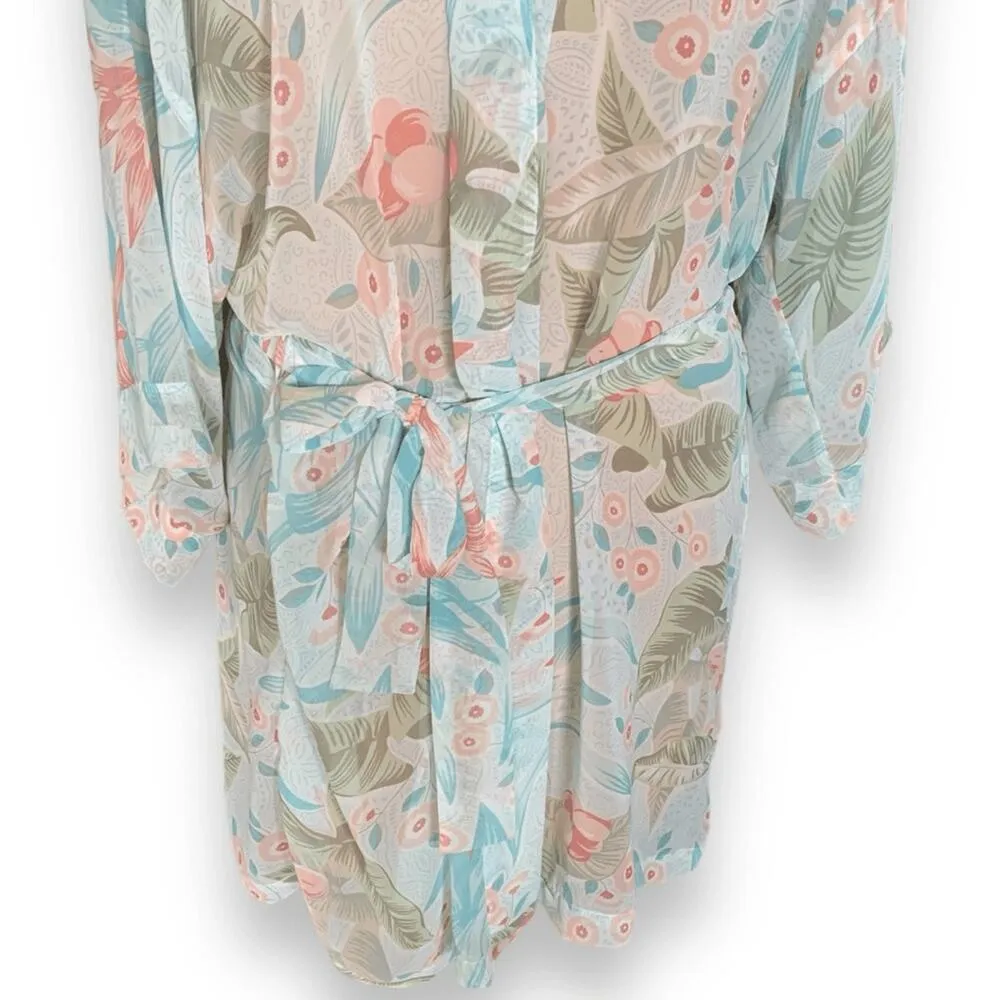 Vintage Y2K Fantasies By Morgan Taylor Sheer Floral Kimono Robe Pastel Green OS - Image 3