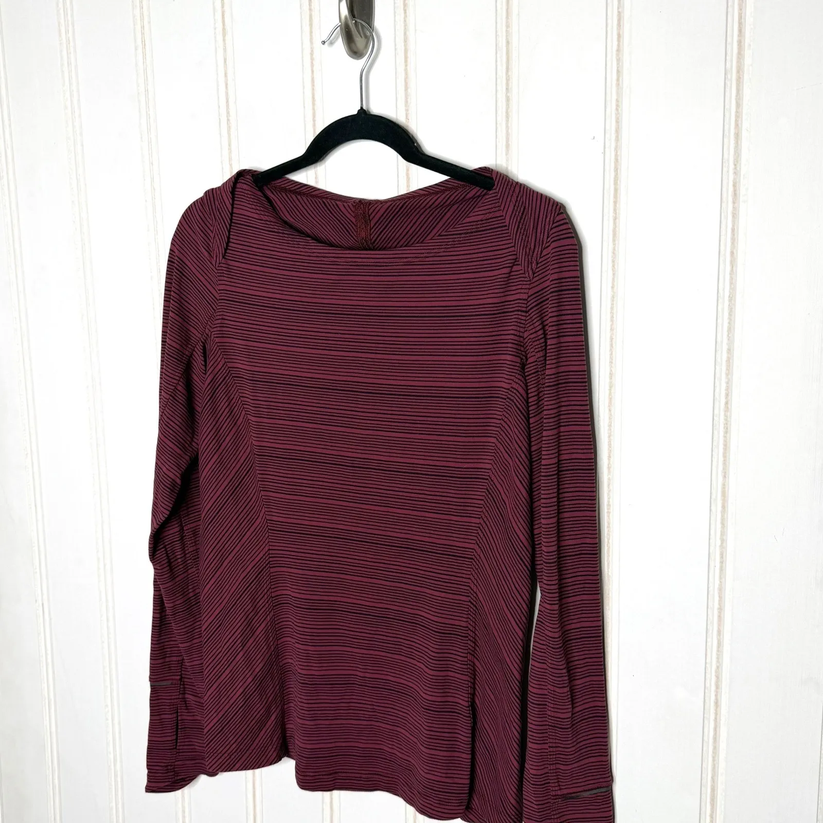 Lululemon Kanto Striped Long Sleeve Running Top Burgundy Black Size 10 - Image 4