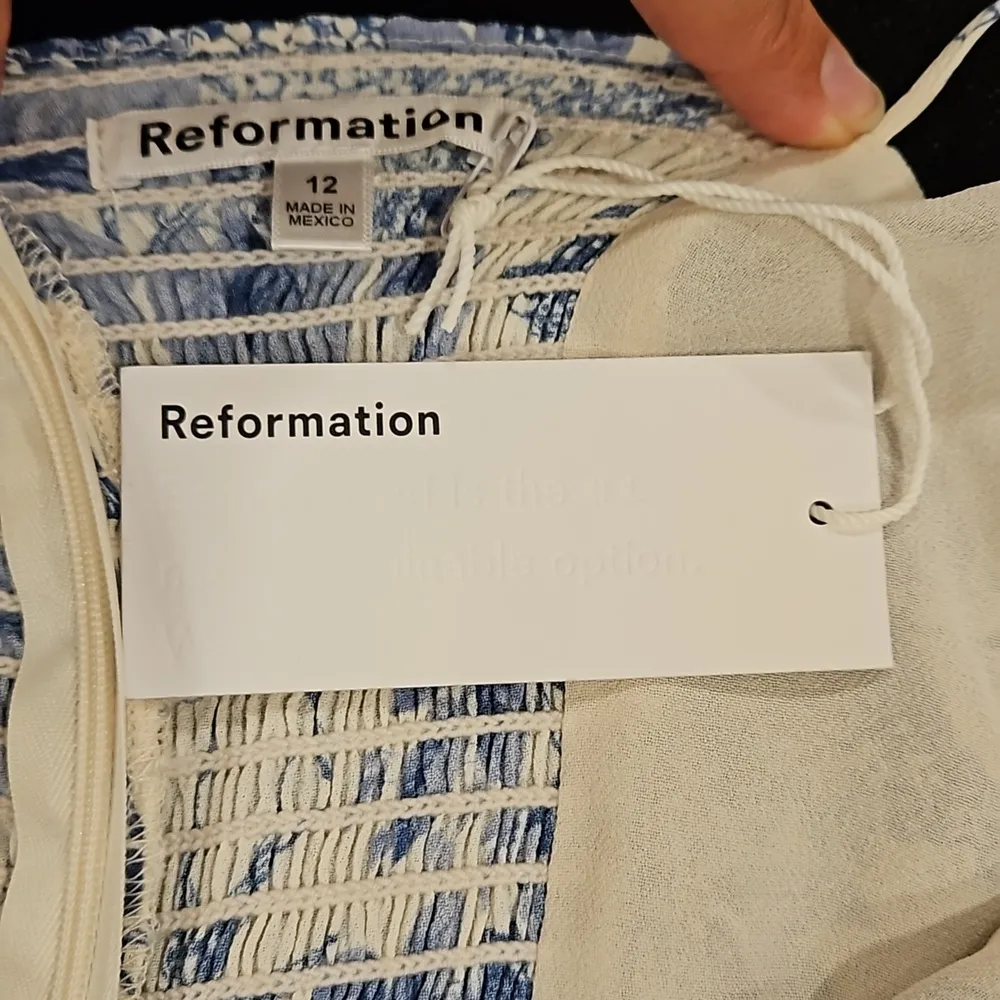 💕REFORMATION💕 Kourtney Dress ~ Pompadour Blue Floral Bird Print 12 NWT - Image 14