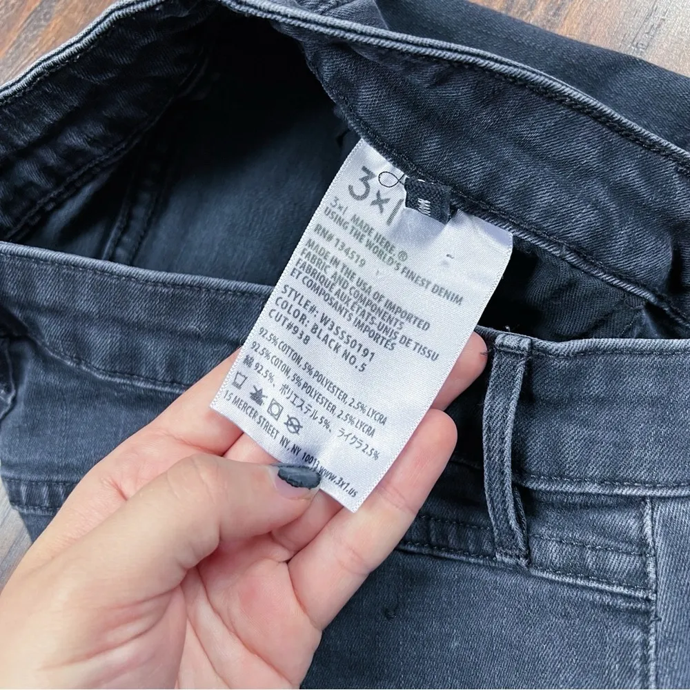 3x1 • Split-Seam Skinny Mid-Rise Jeans black stretch denim raw hem ankle cropped - Image 5