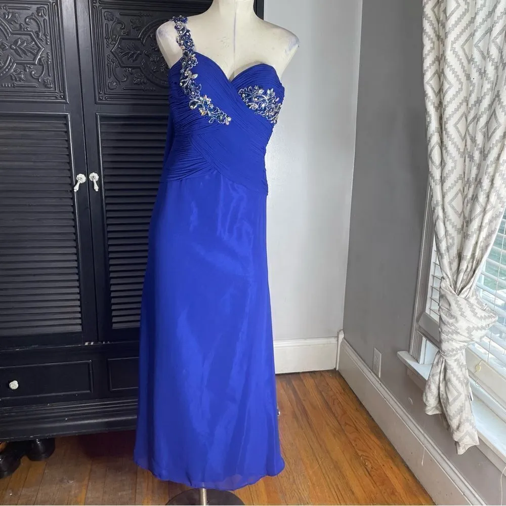 Alyce Paris Royal Blue Prom Pageant Formal‎ Beaded Rhinestone Goddess Dress 4 - Image 3