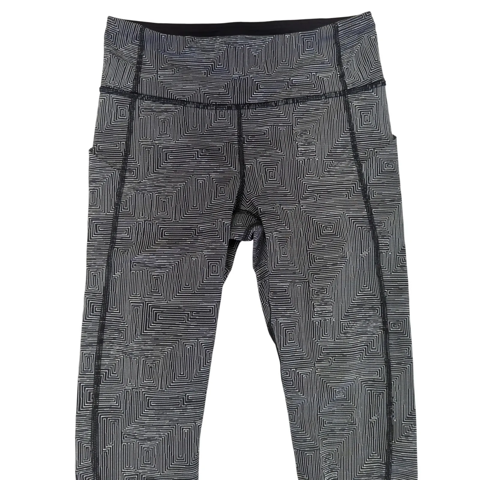 Lululemon Pace Rival Crop Leggings‎ Capri Pocket Black Pattern Mesh Women's Sz 4 - Image 3