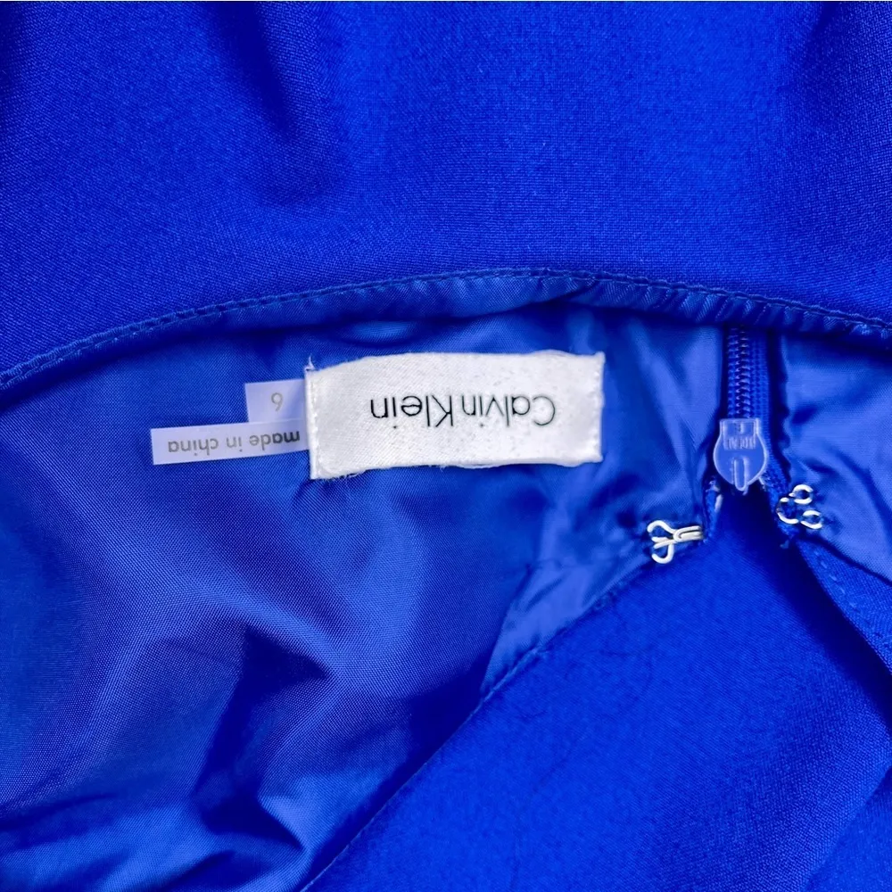 Calvin Klein Blue Ruffle Sheath Dress Career Office Party Size 6 Small - Image 9
