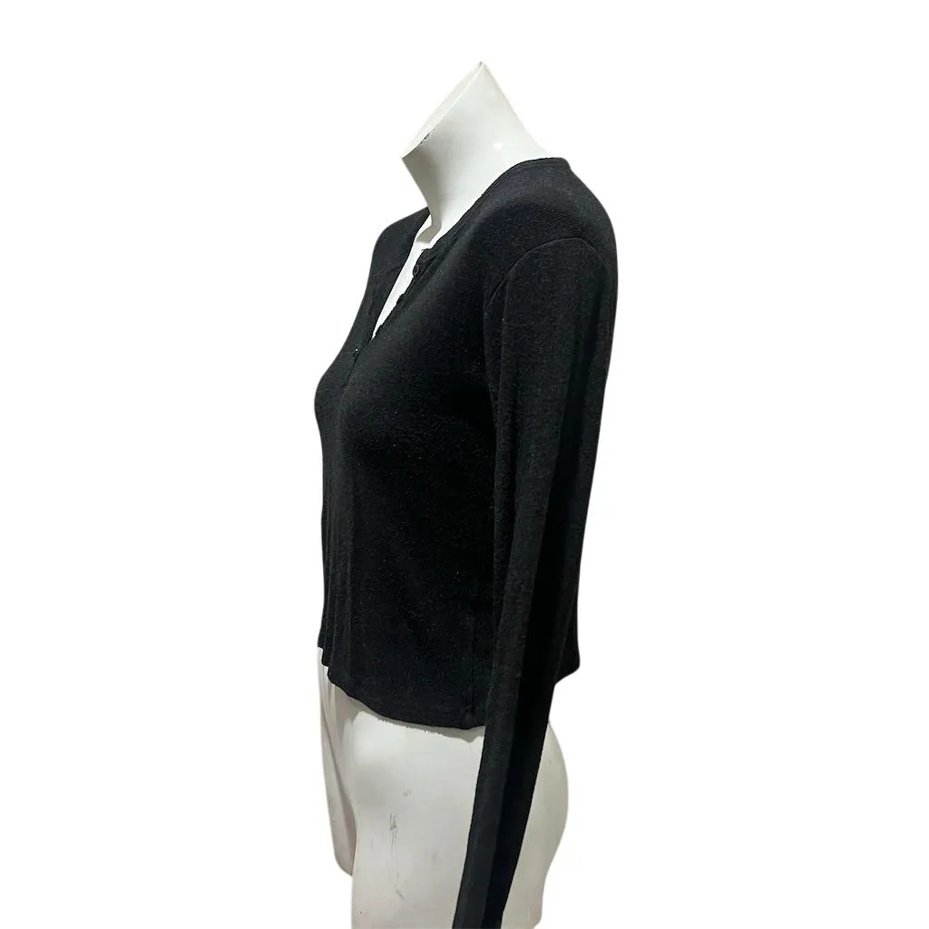 Brandy Melville Women's Black Henley Long Sleeve Button-Up Top M - Image 2