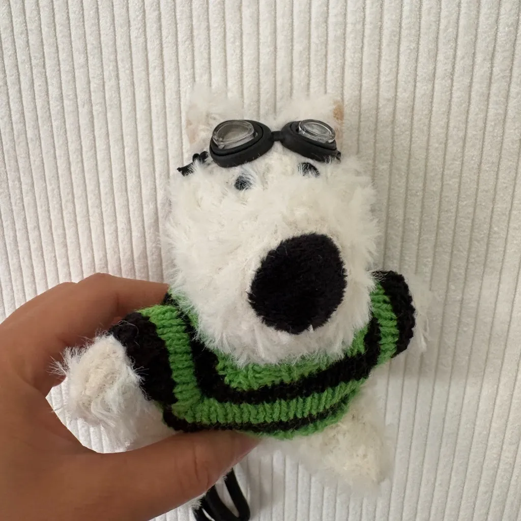 NEW Cute Westie Dog Plush Keychain 3x5 in –‎ Fluffy Bag Charm with Green Sweater - Image 3