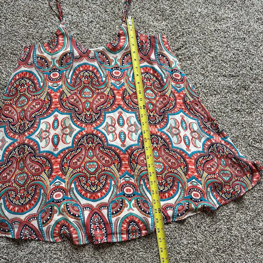Circus white, coral & teal paisley mini dress size S - Image 12