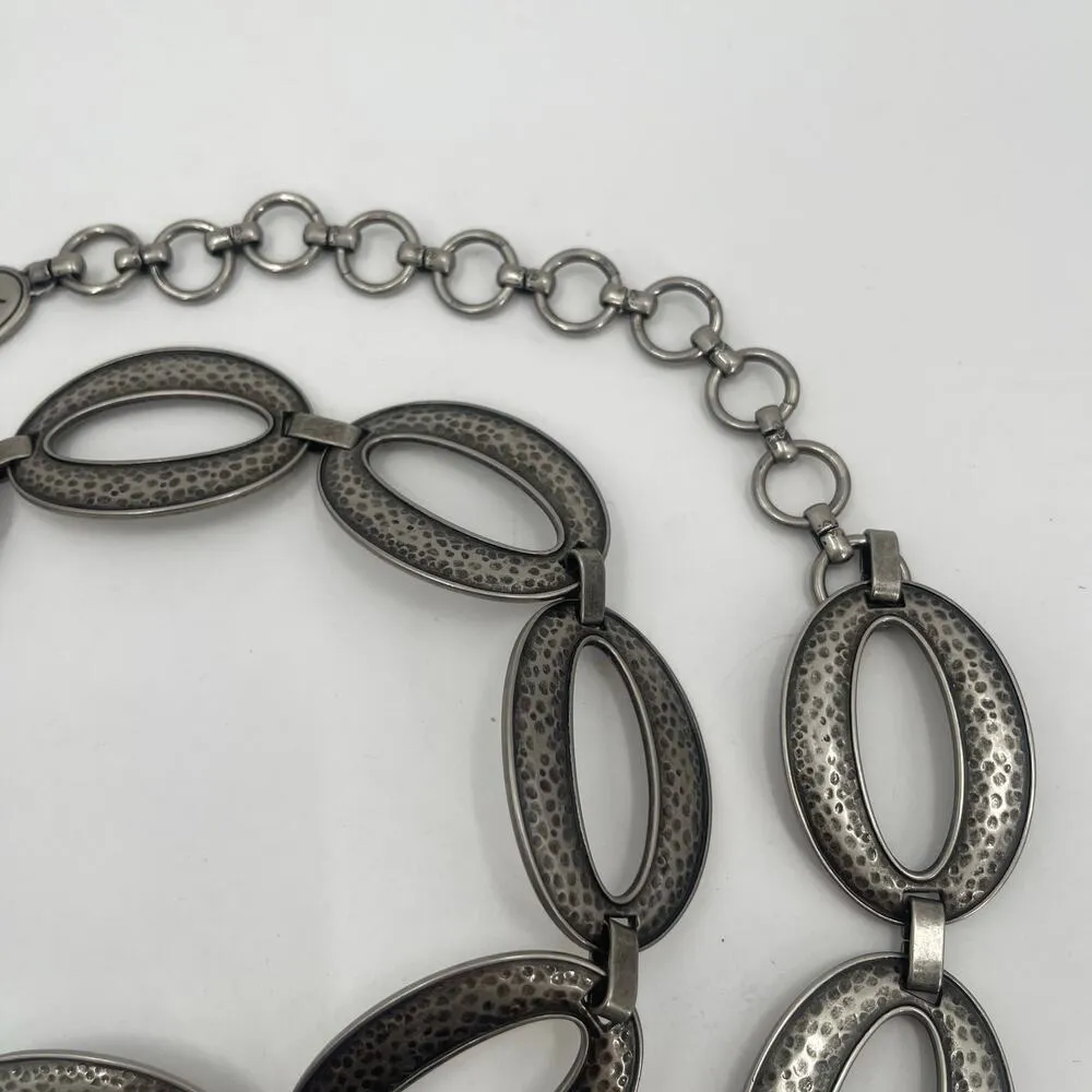 Fossil Belt Y2K 90's Metal Chain Oval Links Boho Adjustable Hammered Silver - Image 3