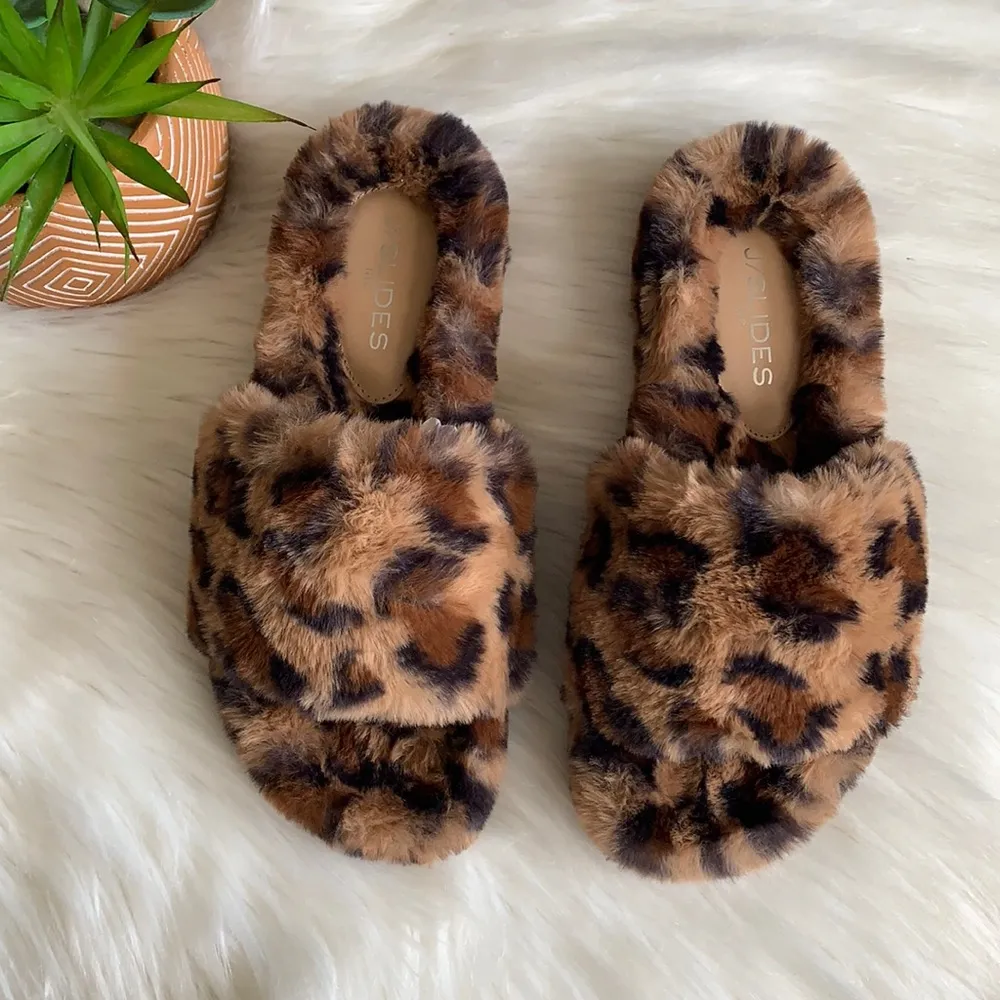 nwob // j/slides lovlie leopard faux fur slides - Image 34