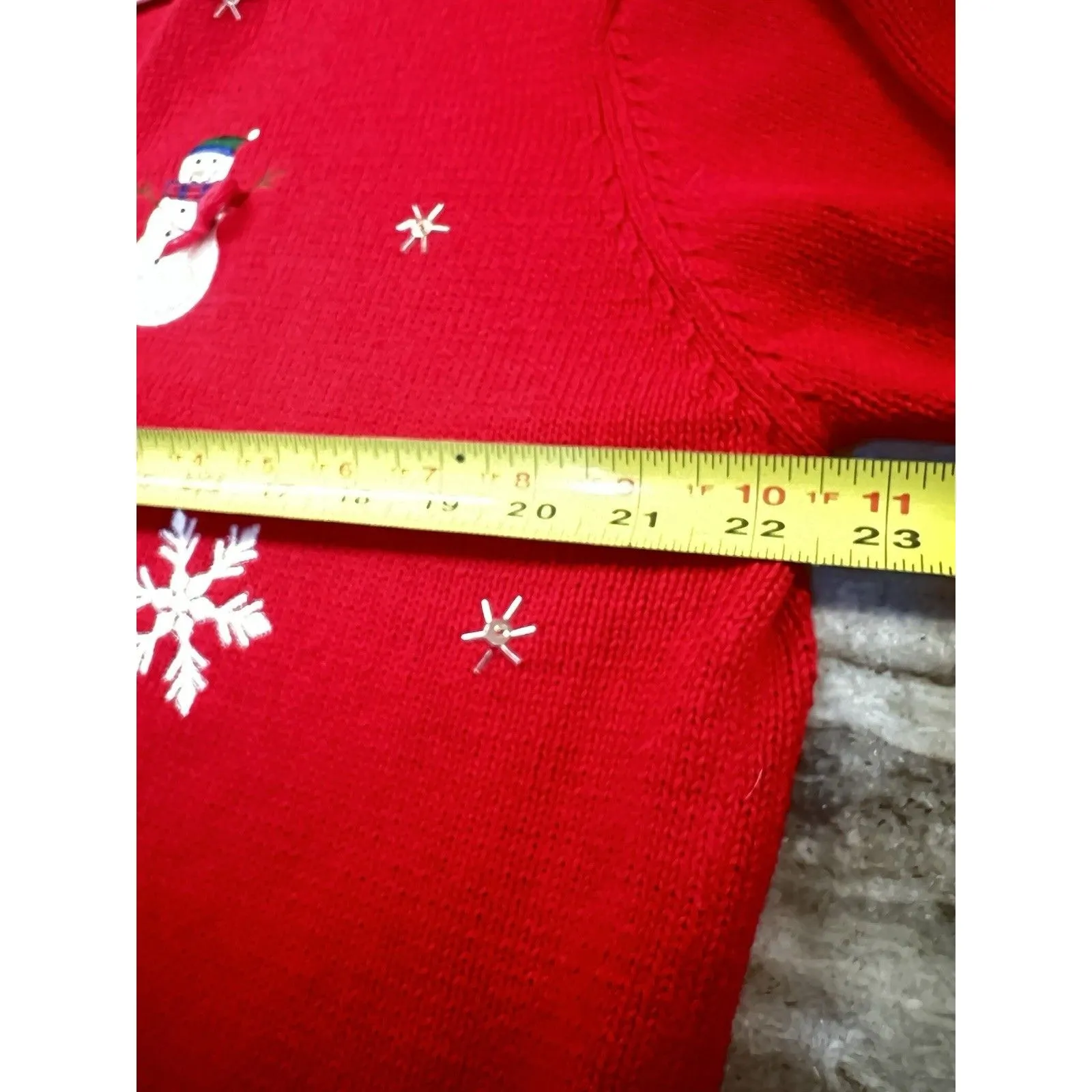 Vintage Crystal Kobe Knitted Christmas Sweater Cardigan Snowman Snowflakes Large Red - Image 10