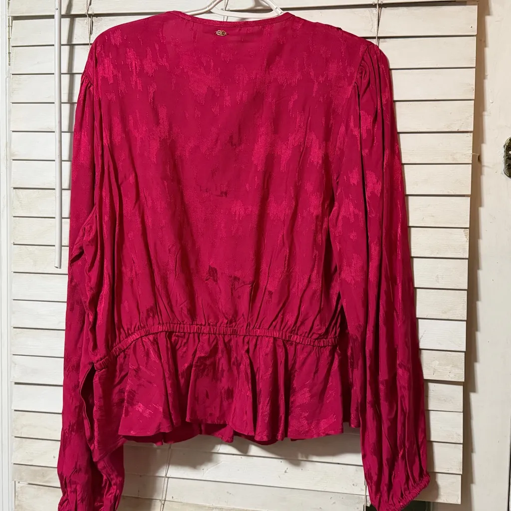 Sam Edelman Kamila long sleeve peplum Vibrant Fuschia Blouse Size XL NWT Boho - Image 11
