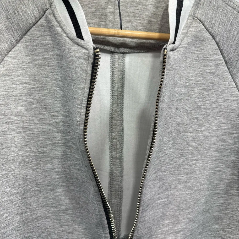 SJ Style Boutique Brand Gray & Black Ringer Trim Zip Front Varsity Jacket Size S - Image 7