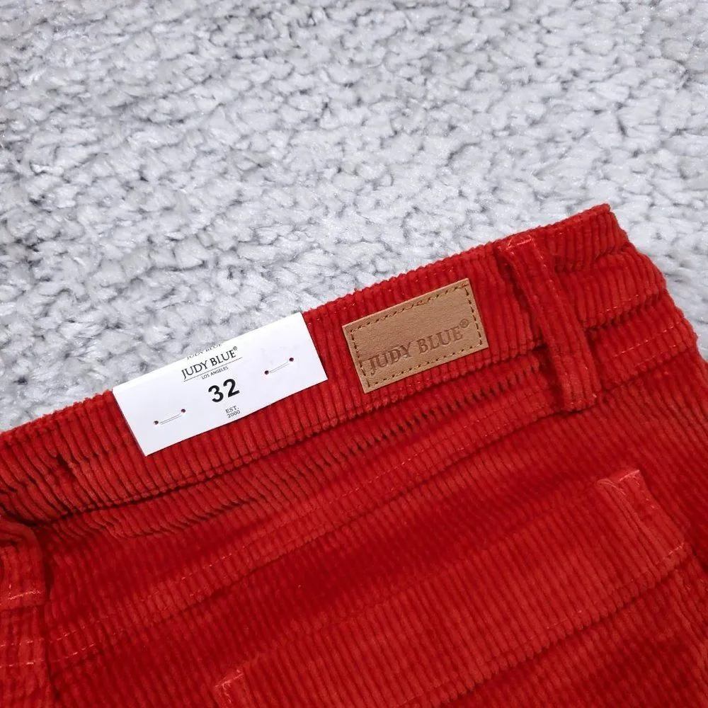 Judy Blue High Waist Slim Fit Corduroy Jeans Women's Size 32 Red Carpenter Pants - Image 5